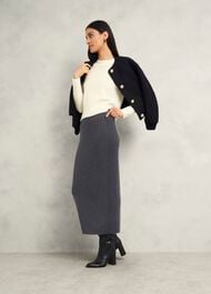 Gaskell Co-Ord Wool Cotton Skirt, Dark Grey Marl, hi-res