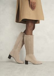Caroline Suede Knee Boots, Light Beige, hi-res
