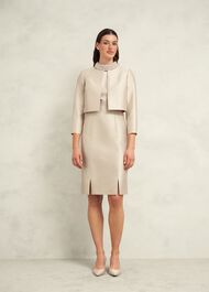 Katherine Wool Silk Jacket, Oyster, hi-res