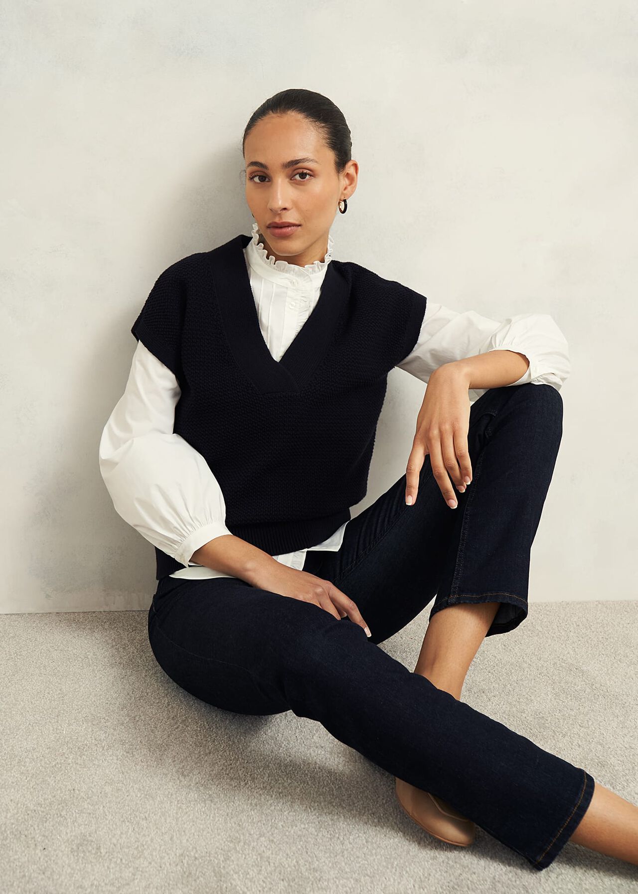 Trinity Cotton Blouse, White, hi-res