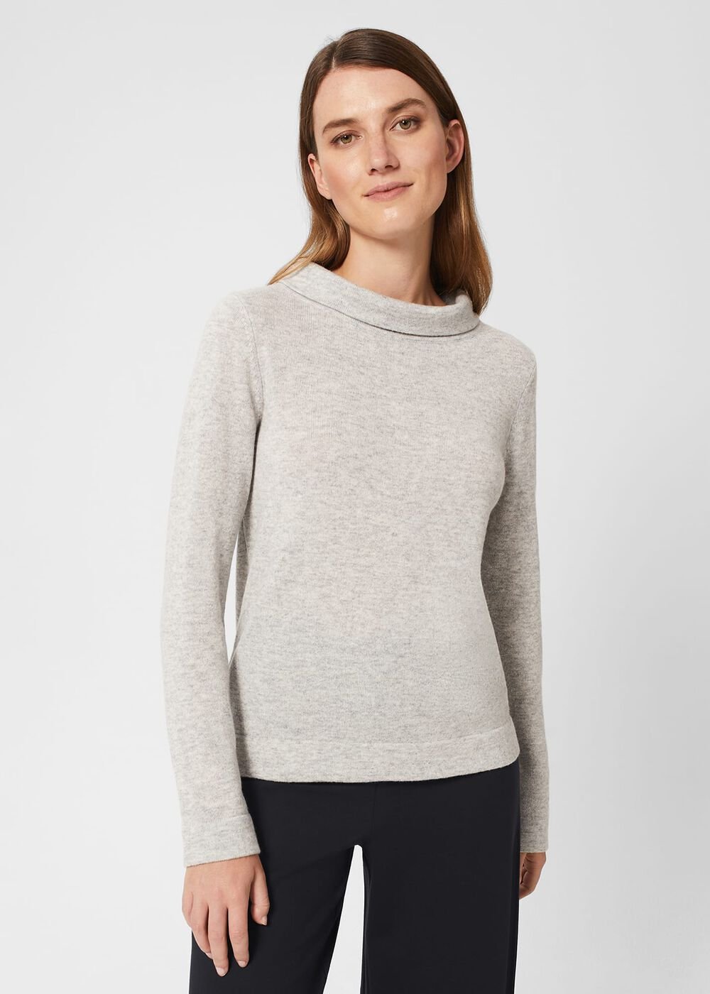 Audrey Wool Cashmere Jumper, Pale Grey Marl, hi-res