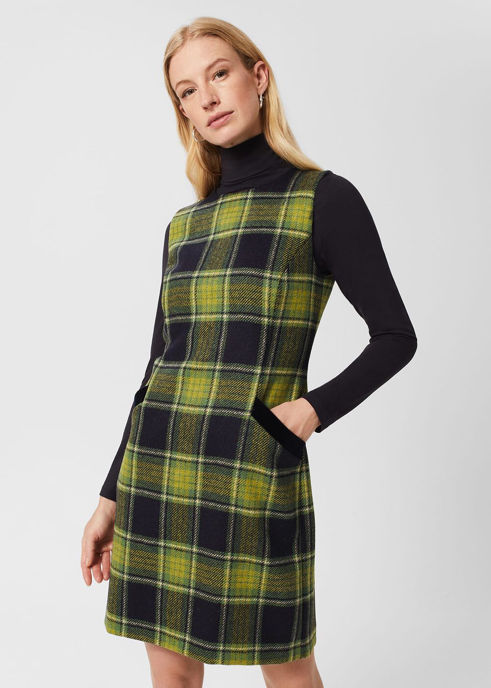Amaris Wool Dress, Green Navy, hi-res