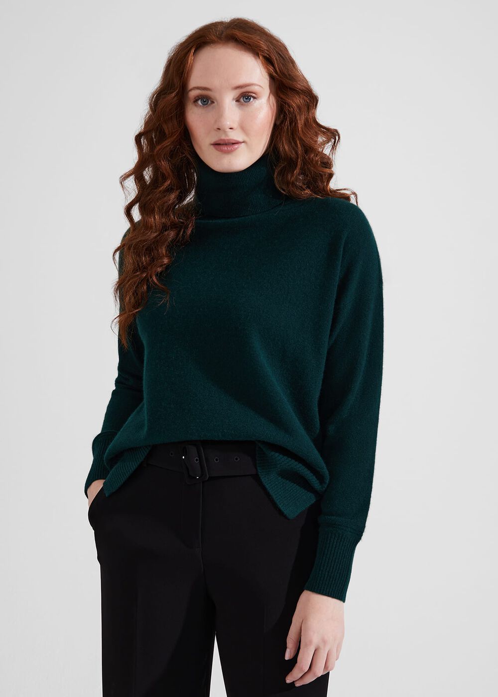 Delora Cashmere Roll Neck Jumper, Hawthorn Green, hi-res
