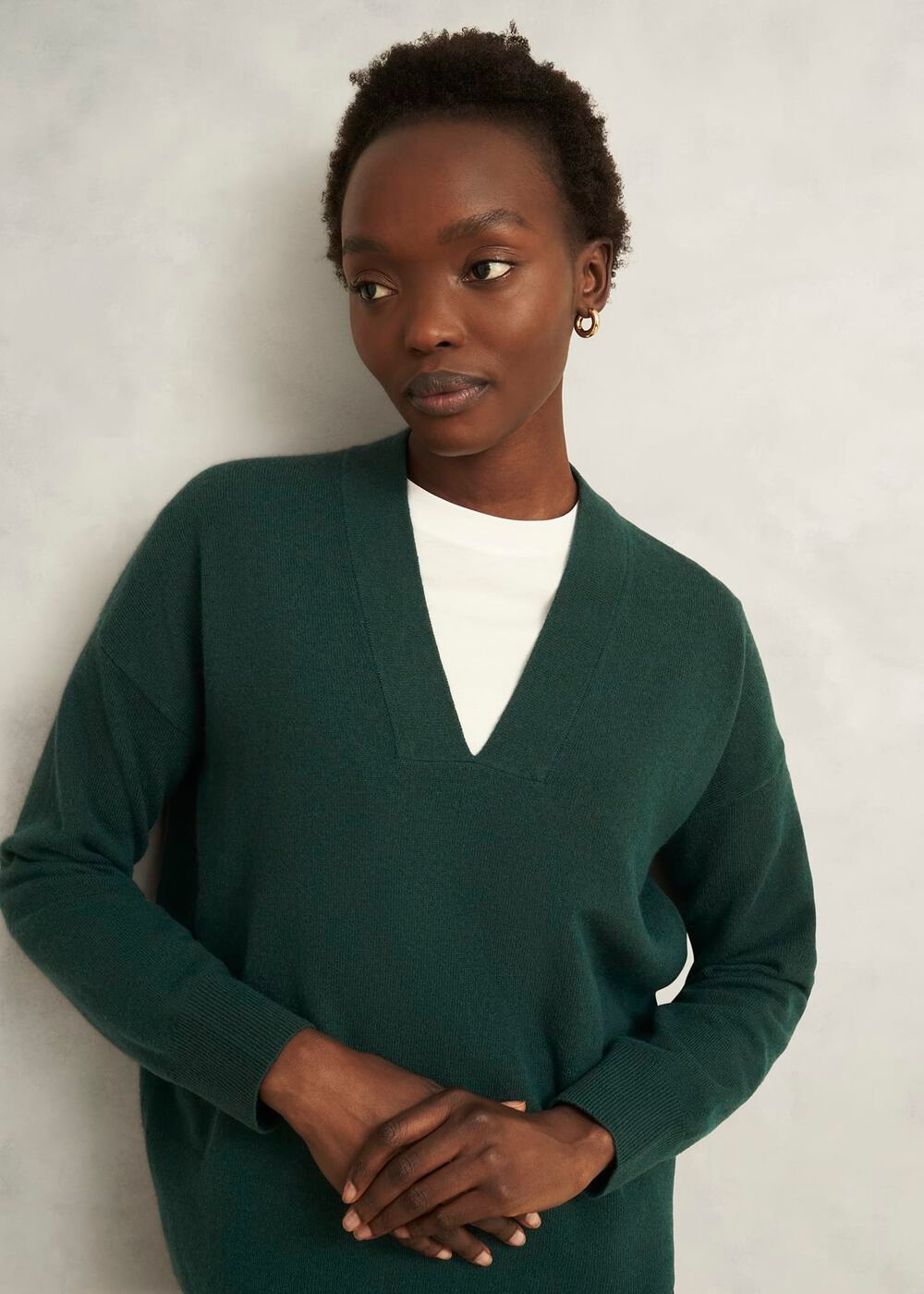 Lettie Wool Blend V Neck Sweater, Ponderosa Green, hi-res