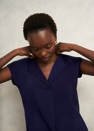 Sylvie Satin Front Top, True Navy, hi-res