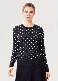 Athena Spot Sweater, Navy Ivory, hi-res
