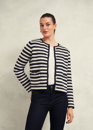 Milly Cotton Knitted Jacket, Navy Warm Ivory, hi-res