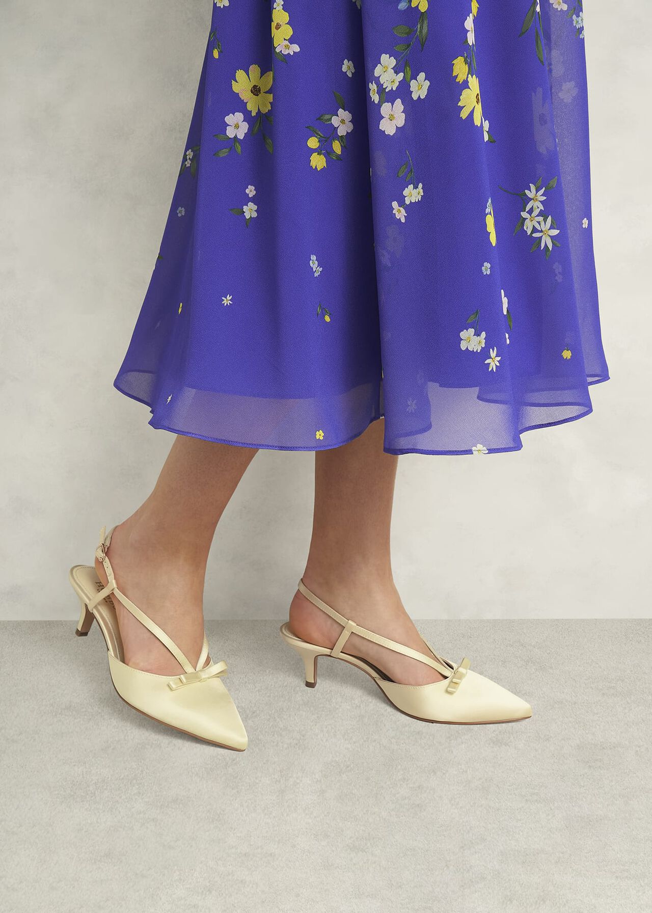 Macie Bow Satin Slingbacks, Pale Yellow, hi-res
