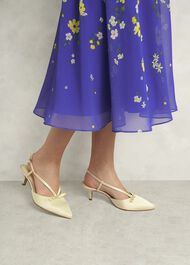 Macie Bow Satin Slingbacks, Pale Yellow, hi-res