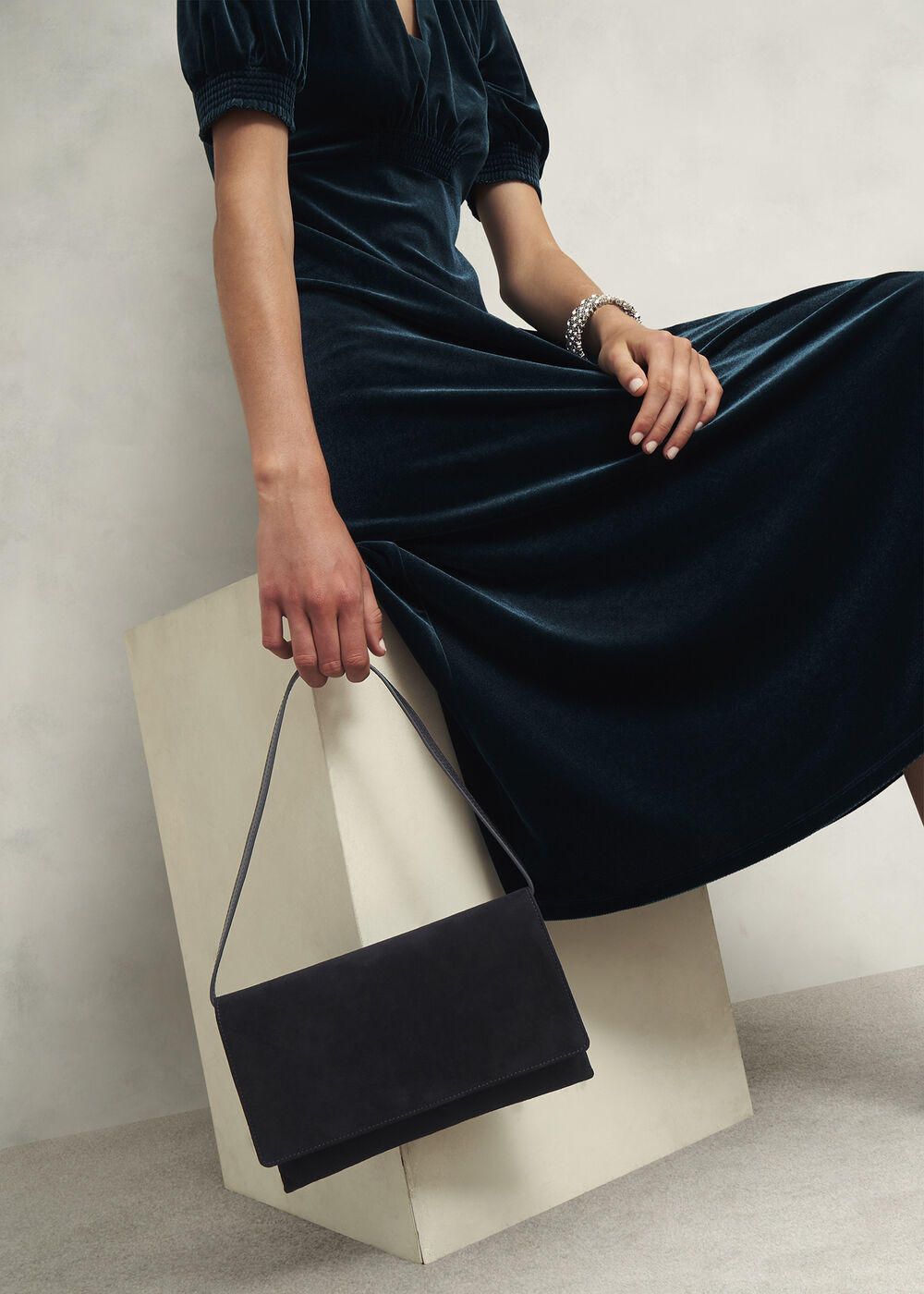 Renata Suede Clutch Bag, Black, hi-res