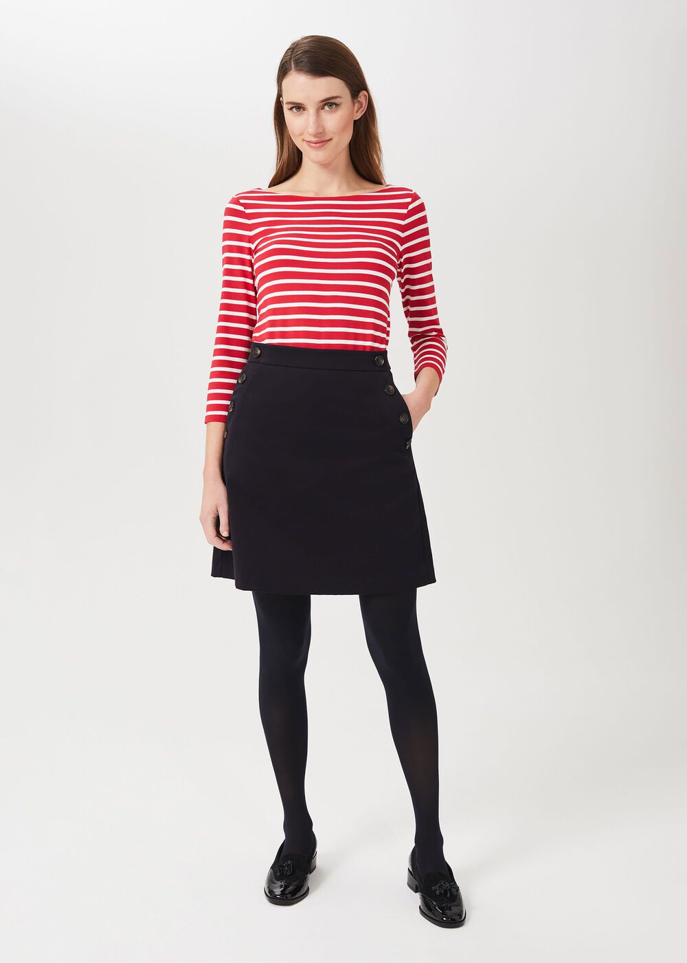 Jordan Cotton Blend A Line Skirt, Navy, hi-res