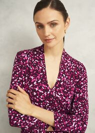 Burgundy Aimee Printed V Neck 3/4 Sleeve Top, Beryl Red, hi-res