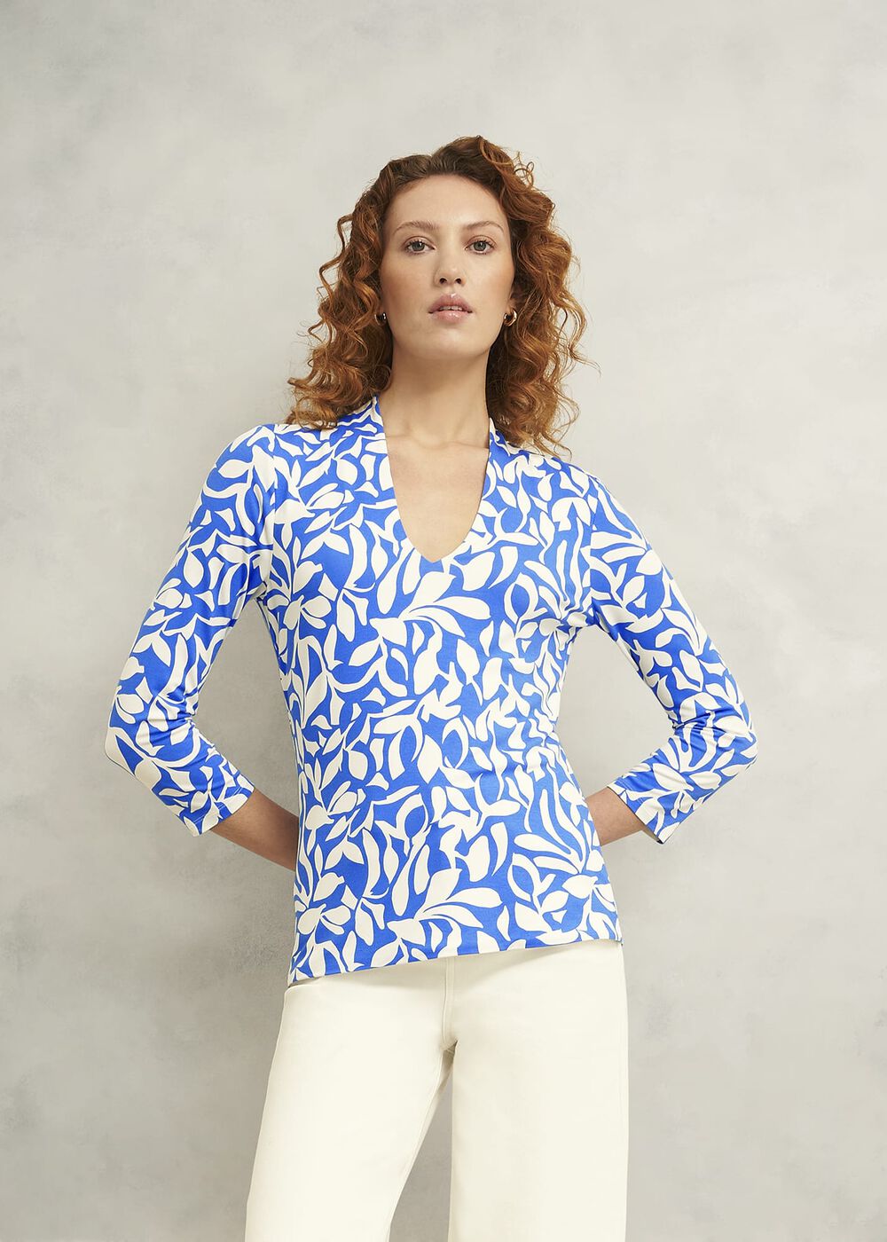 Aimee Printed Top, Blue Ivory, hi-res