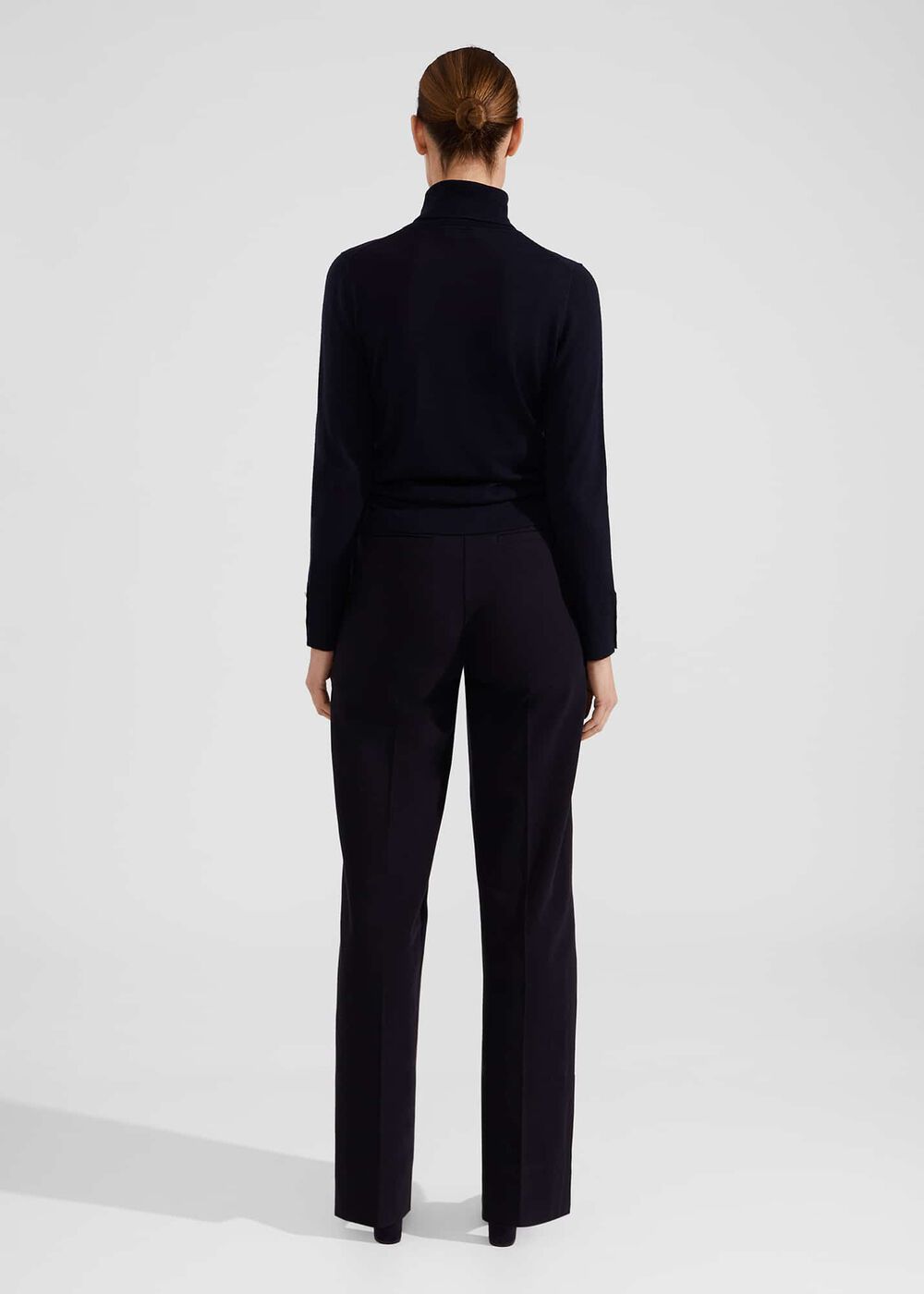 Hana Wide Leg Cotton Blend Trousers, Navy, hi-res