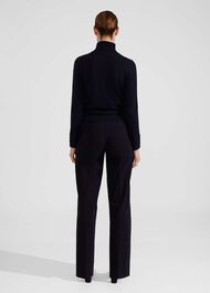 Hana Wide Leg Cotton Blend Trousers, Navy, hi-res
