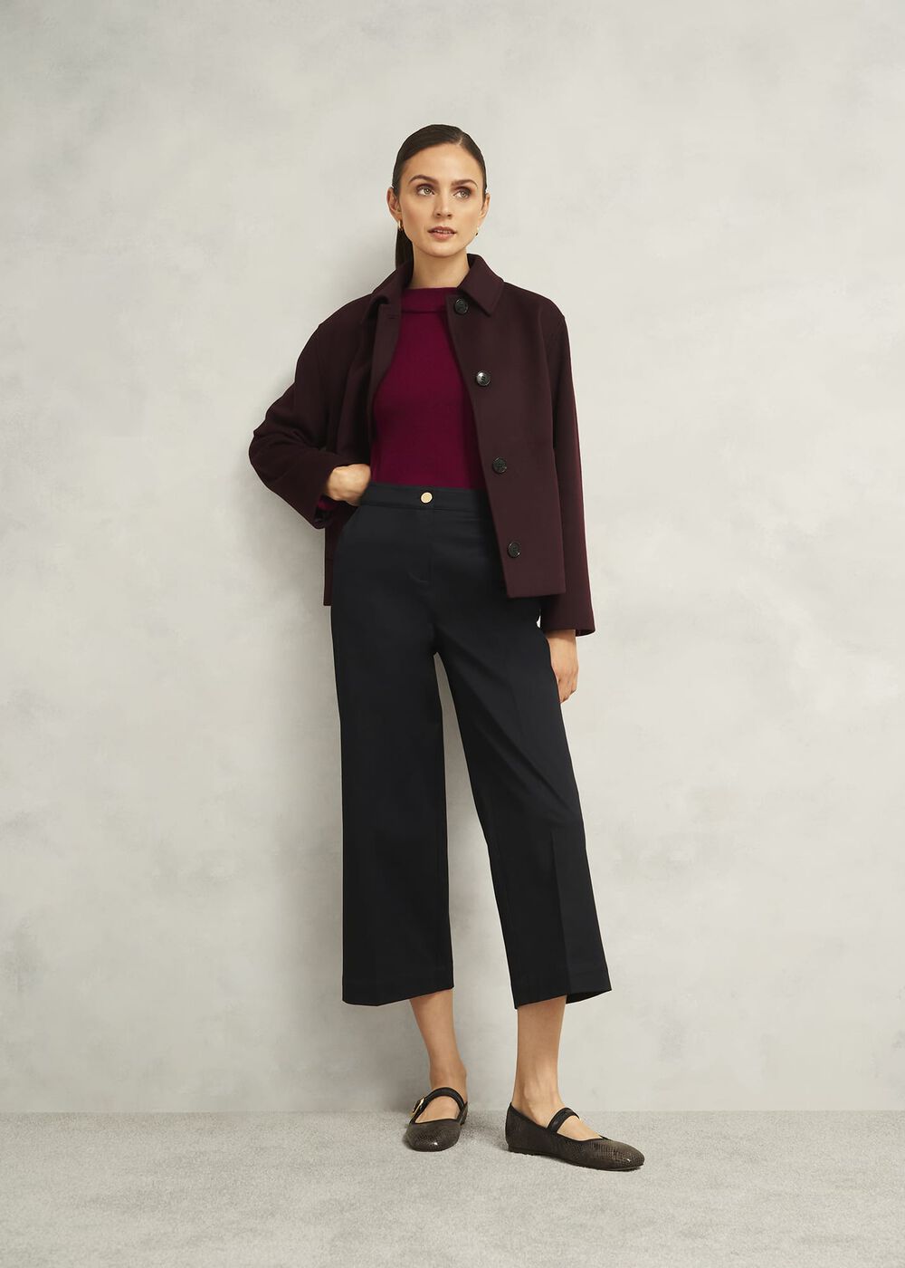 Burgundy Talia Cashmere Blend Button Neck Sweater, Beryl Red, hi-res
