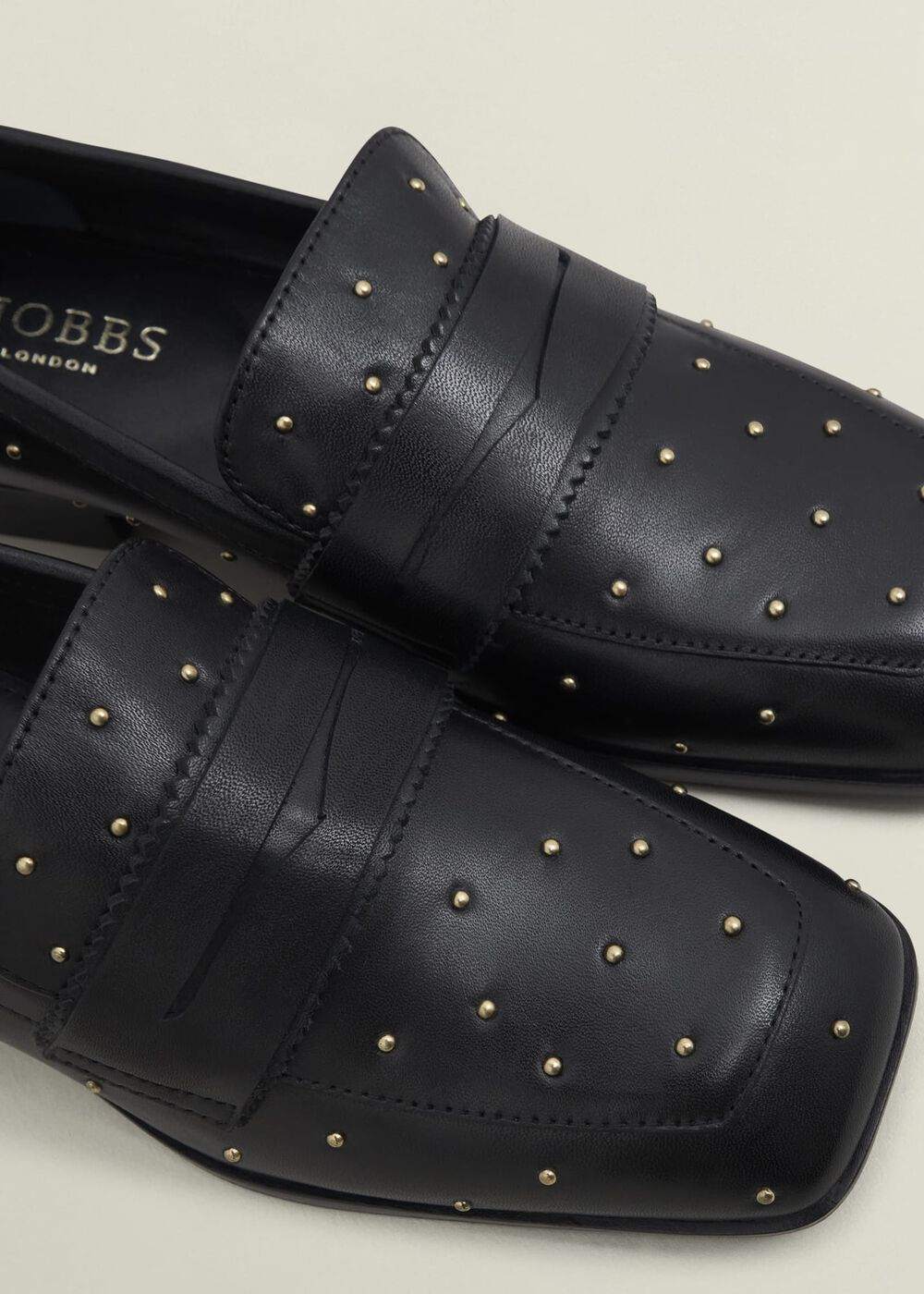 Natalie Leather Studded Loafers, Black, hi-res