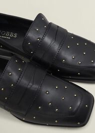 Natalie Leather Studded Loafers, Black, hi-res