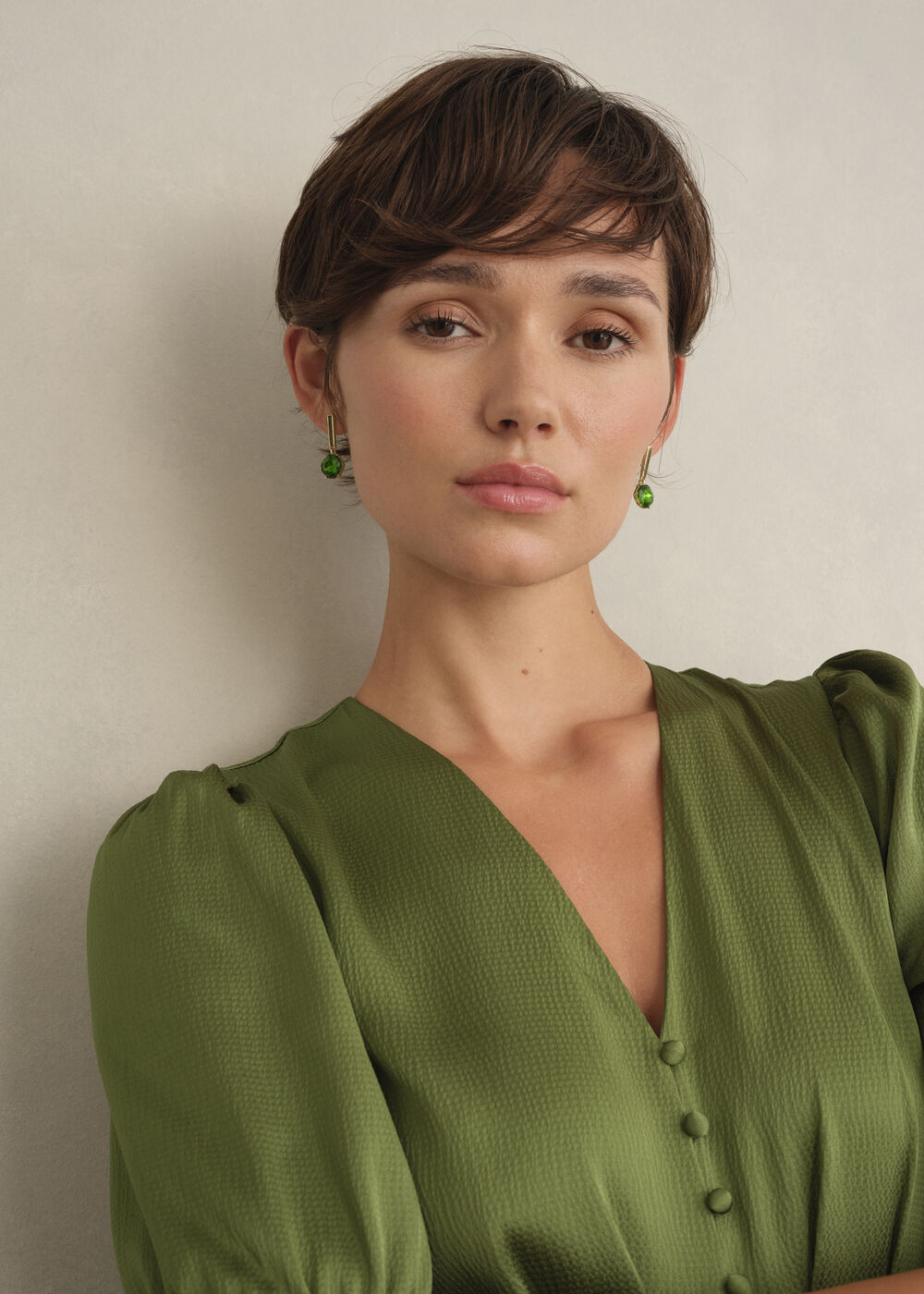 Aria Earrings, Gold Green, hi-res