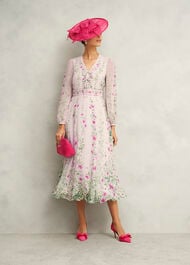 Fay Silk Bow Detail Dress, Pink Multi, hi-res