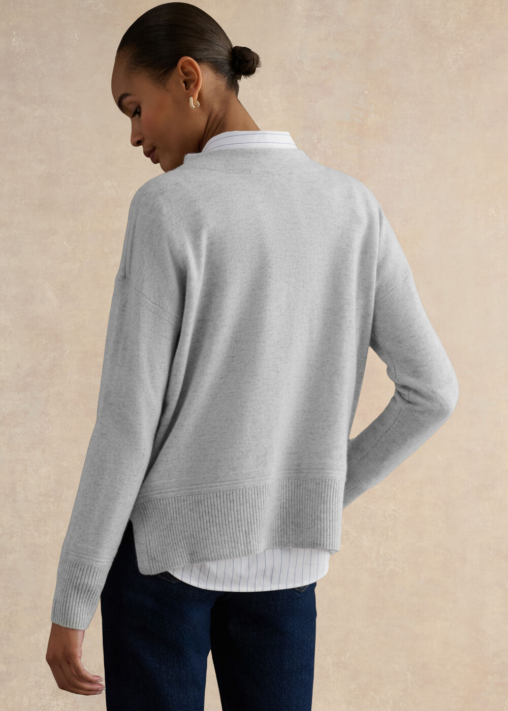 Carine Cashmere Sweater, Pale Grey Marl, hi-res