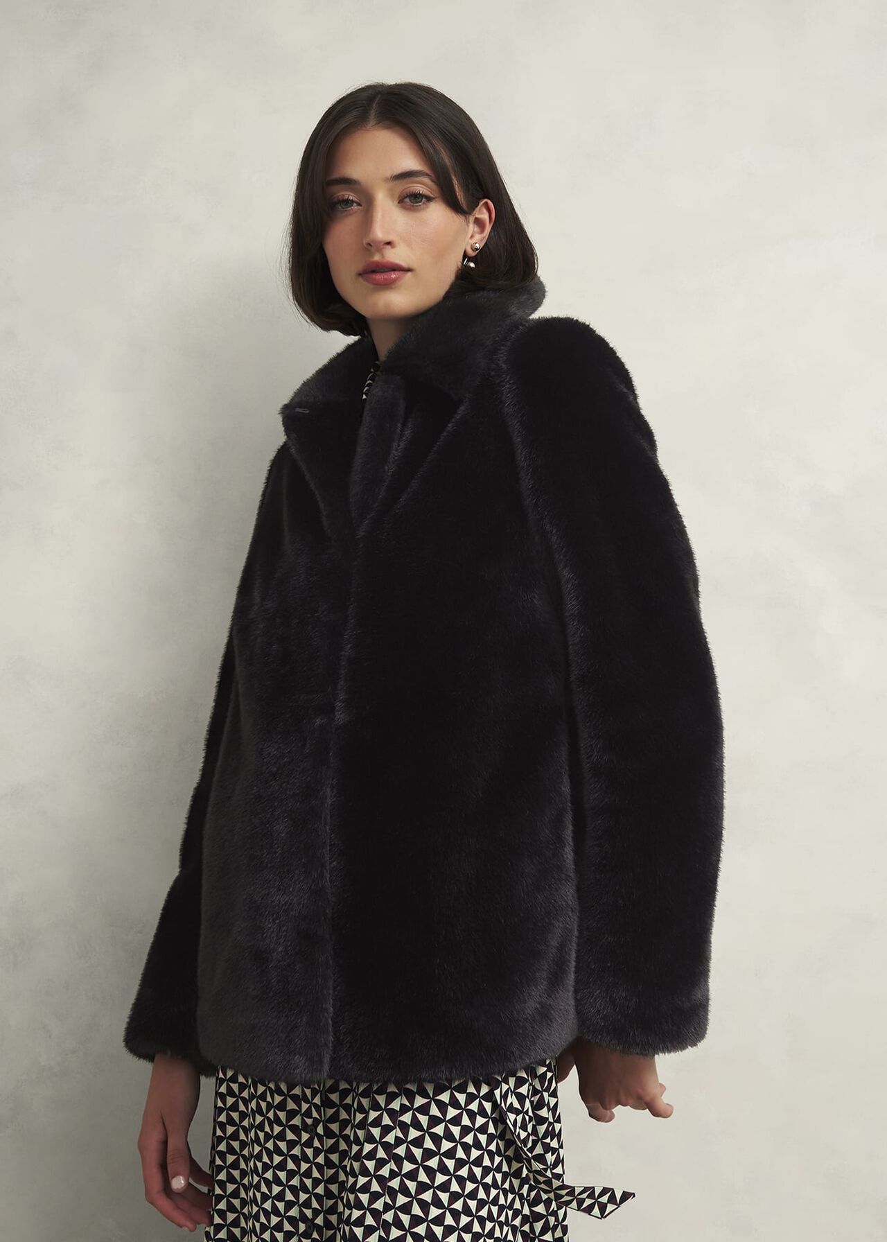 Dania Faux Fur Coat, Black, hi-res