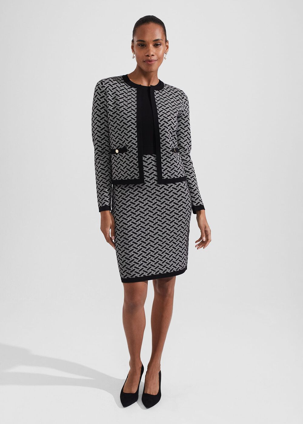 Perrie Knitted Dress, Black Ivory, hi-res