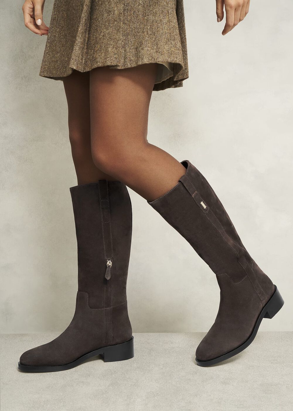 Brienna Suede Knee Boots, Chocolate Brown, hi-res