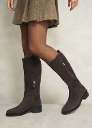 Brienna Suede Knee Boots, Chocolate Brown, hi-res