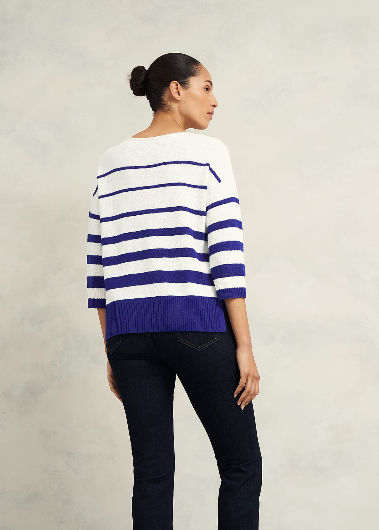 Elaine Stripe Cotton Blend Sweater, Ivory Blue, hi-res