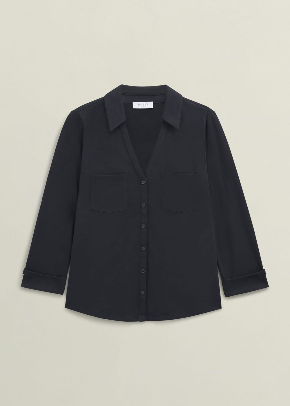 Navy Zariah Cotton Slub 3/4 Sleeve Shirt, Hobbs Navy, hi-res