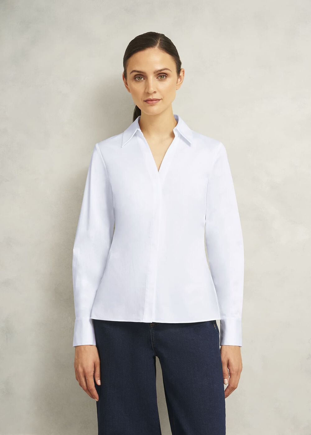 Lindsey Cotton Blend Shirt, White, hi-res