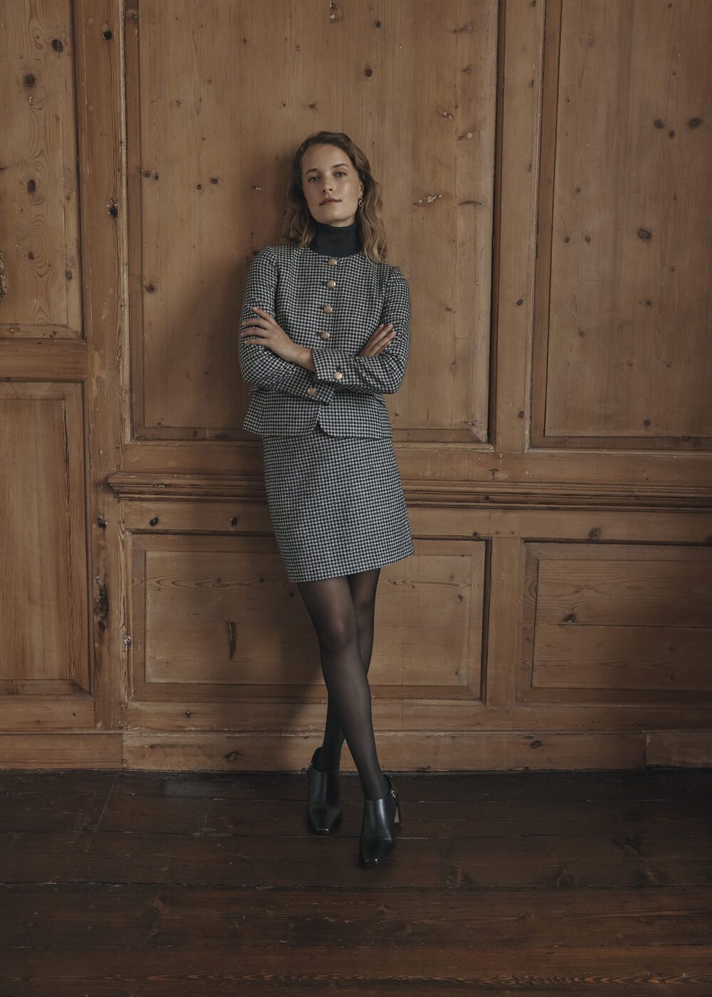 Dolly Wool Skirt, Black White, hi-res