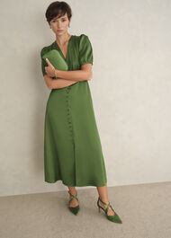 Petite Isabelle Textured Satin Dress, Bay Leaf Green, hi-res