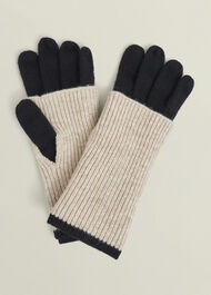 Acacia Wool Knit Gloves, Beige Black, hi-res