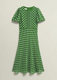 Petite Dorothy Spot Dress, Green Ivory, hi-res