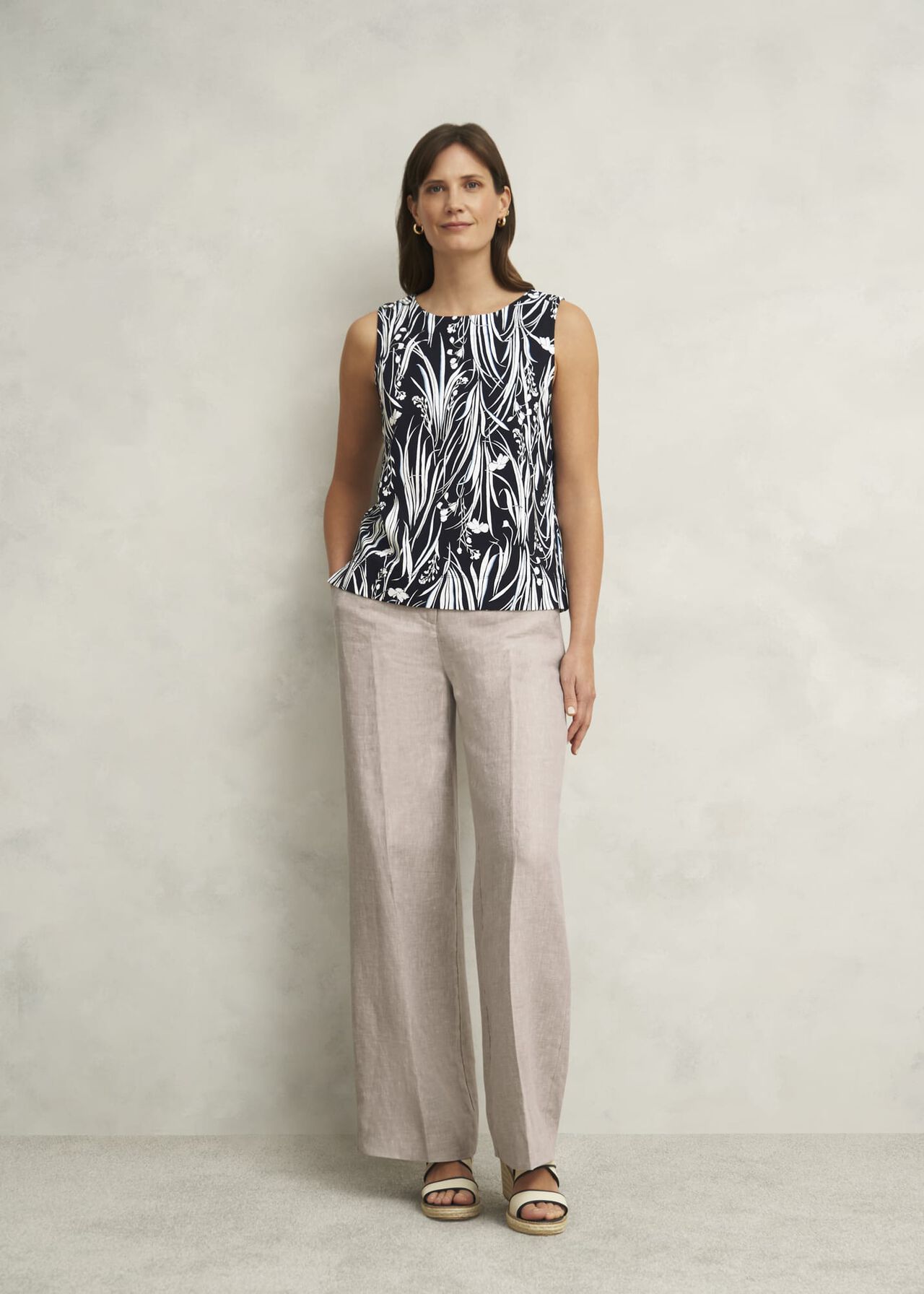 Maddy Cotton Printed Top, Navy Ivory, hi-res