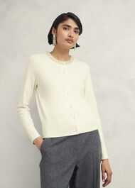 Oakley Beaded Cardigan, Ivory, hi-res