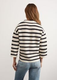 Prue Cotton Textured Sweater, Ivory Navy, hi-res