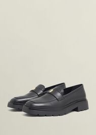 Saige Leather Loafers, Black, hi-res