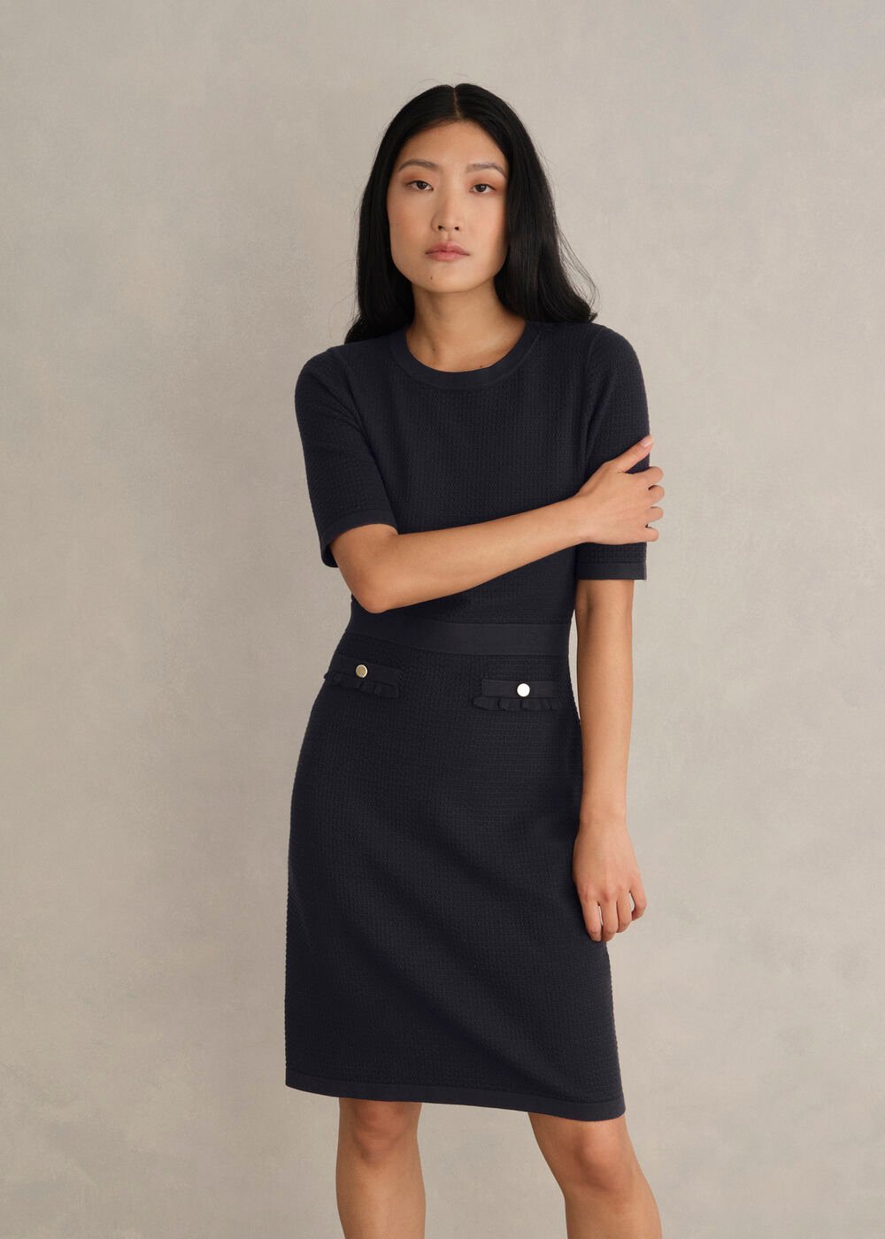 Petra Knitted Dress, Hobbs Navy, hi-res