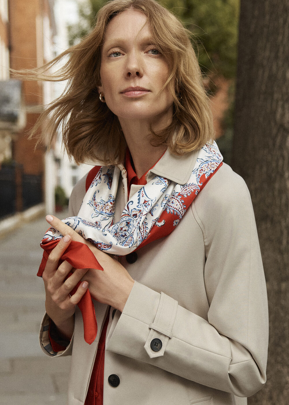 Bria Silk Scarf, Red Multi, hi-res