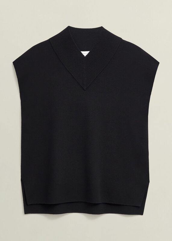 Black Harris High V Neck Knitted Co-ord Tank Top