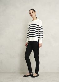 Amoura Striped Cotton Sweater, Ivory Navy, hi-res