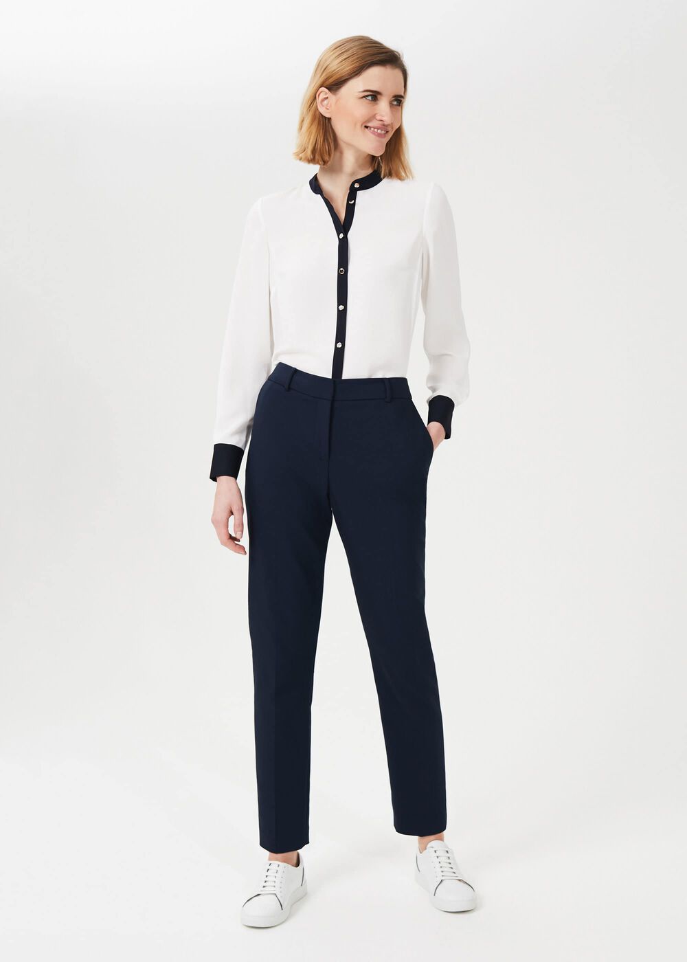 Quin Tapered Pants With Stretch, Navy, hi-res