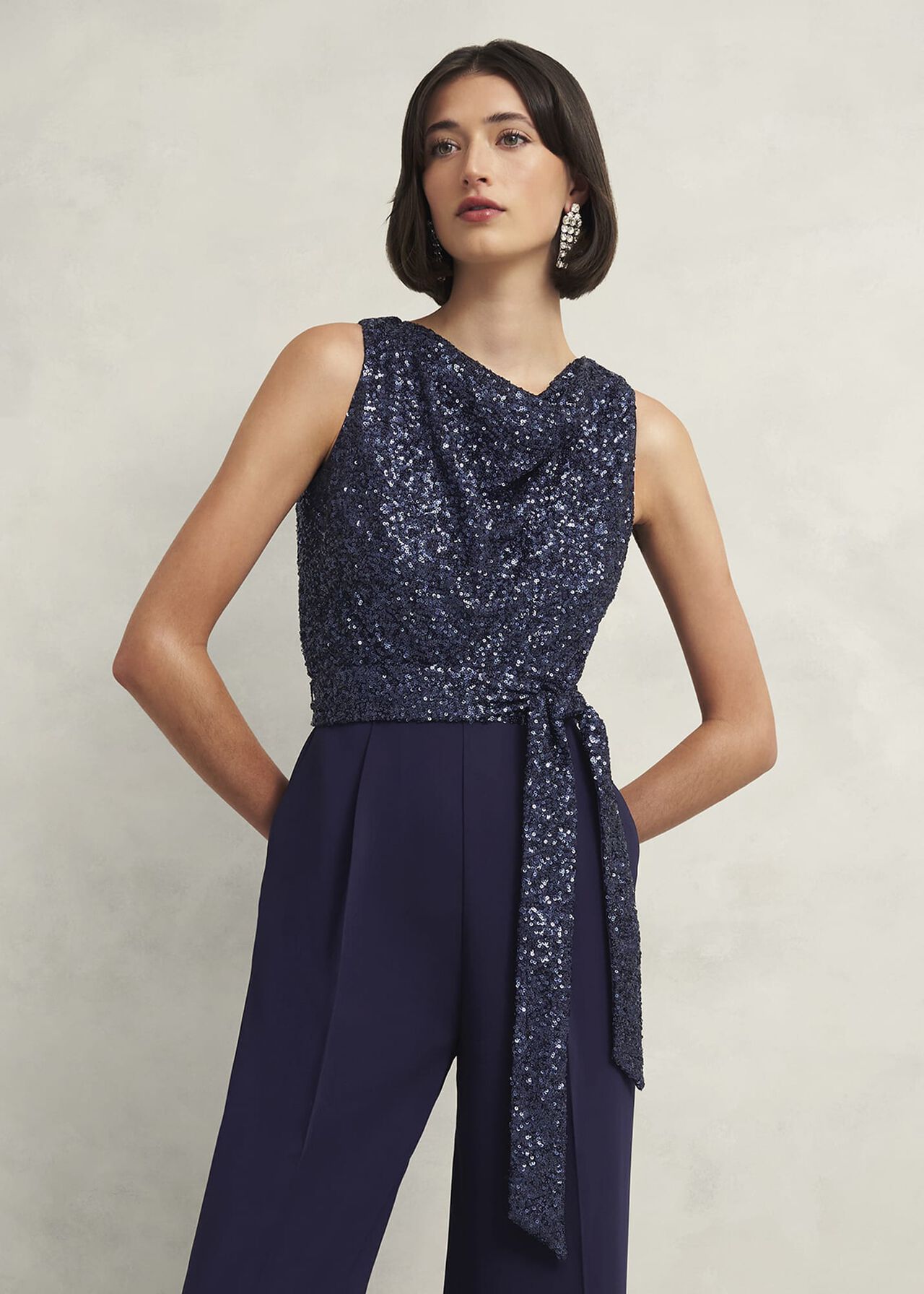 Petite Zuri Sequin Jumpsuit, Midnight Navy, hi-res