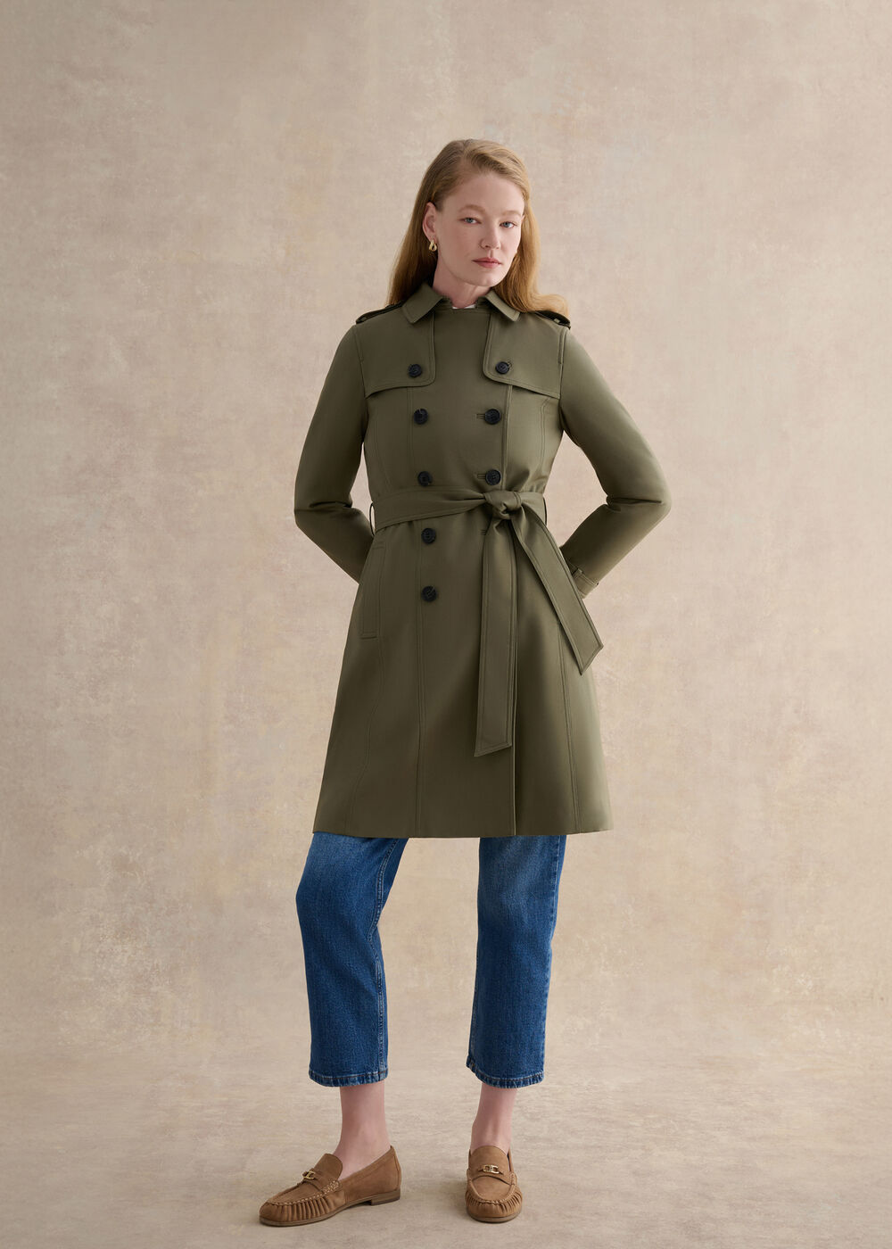 Petite Skylar Shower Resistant Trench Coat, Olive Green, hi-res