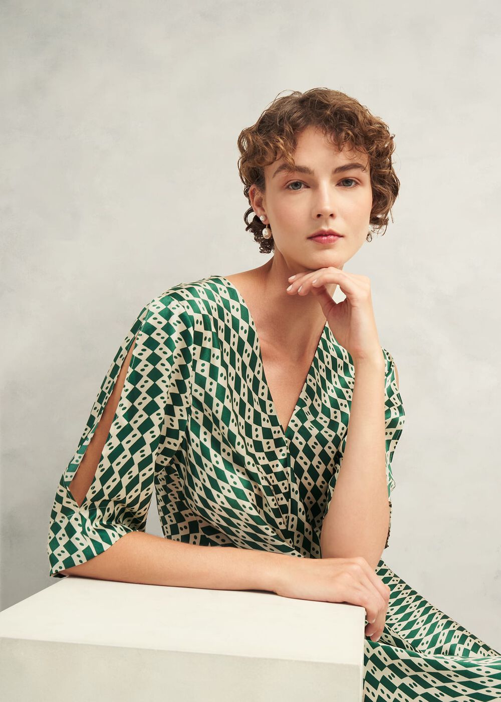 Parcevall Silk Dress, Green Cream, hi-res