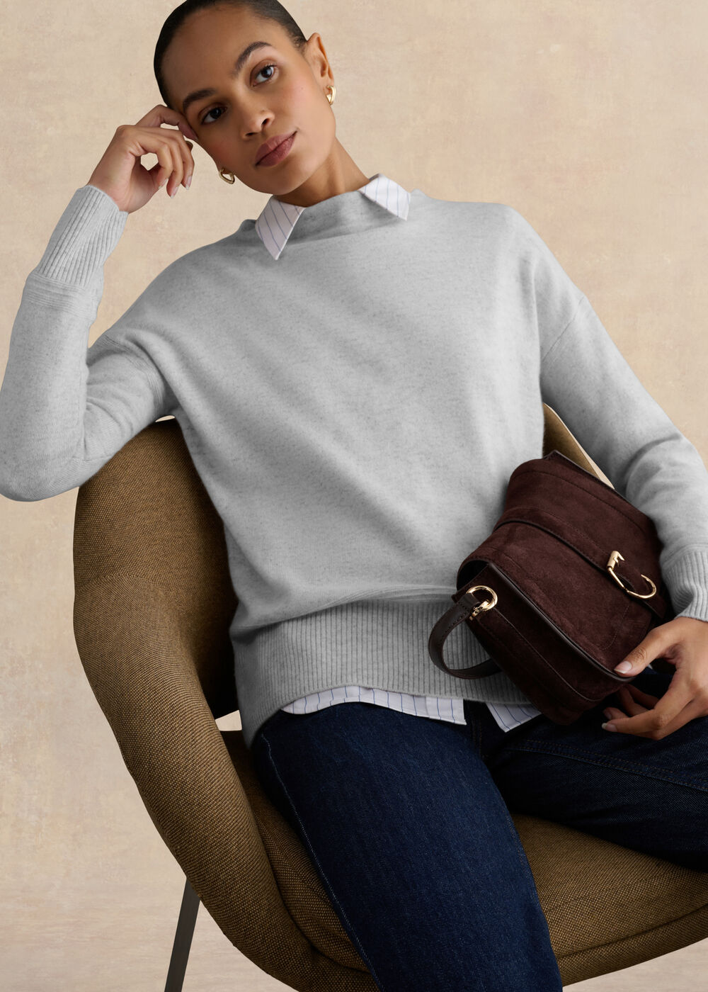 Carine Cashmere Sweater, Pale Grey Marl, hi-res