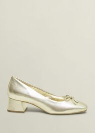 Andie Heeled Leather Ballerinas, Gold, hi-res